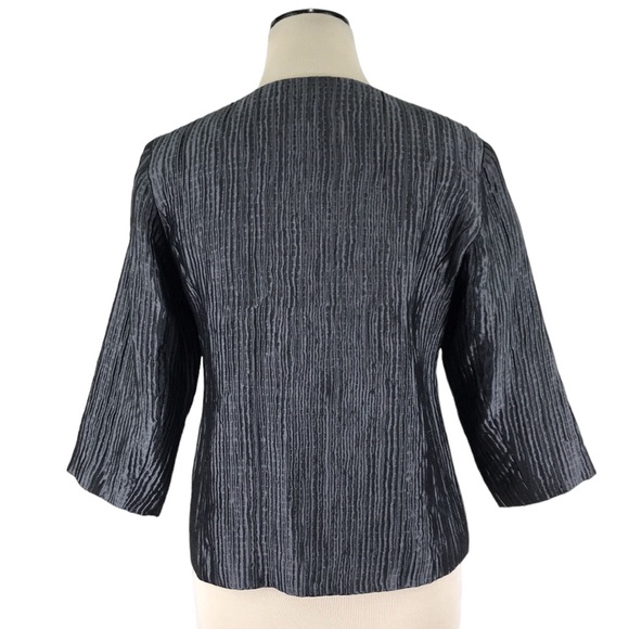 Eileen Fisher Gray Silk Textured Groove Jacket Pockets - Picture 2 of 16